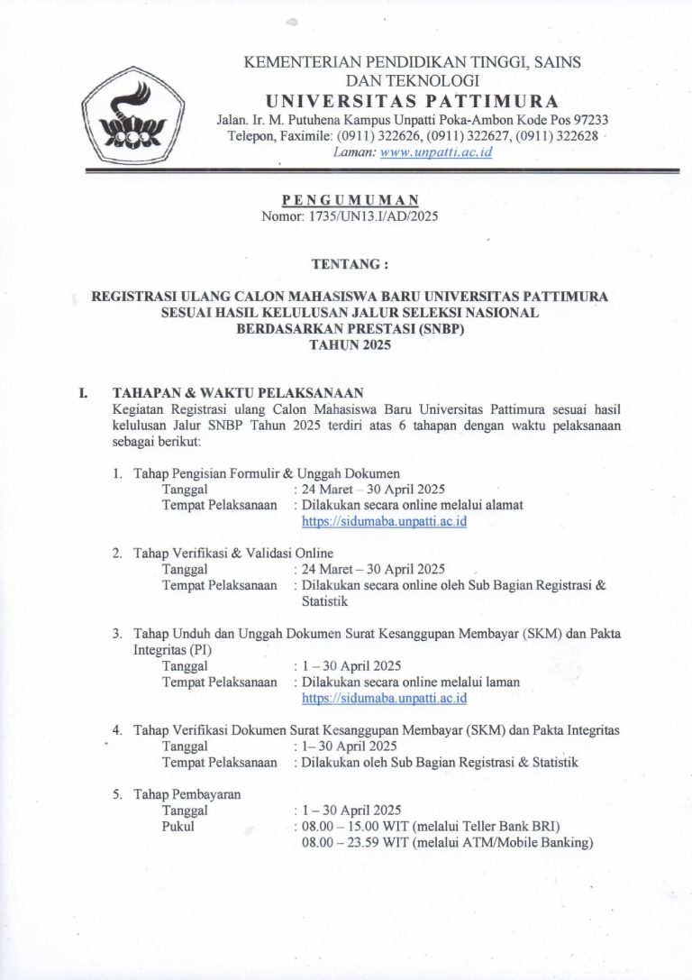 Registrasi Ulang Calon Mahasiswa Baru Jalur SNBP | Program Studi ...