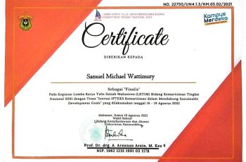Samuel Michael Wattimury – Lomba Karya Tulis Ilmiah Mahasiswa (LKTIM) Bidang Kemaritiman tingkat nasional
