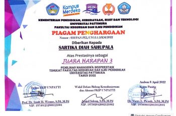 Sartika Diah Sahupala – Lomba Pemilihan Mahasiswa Berprestasi  Tingkat FKIP Universitas Pattimura