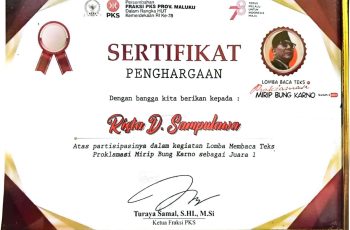 Rista D Sampulawa – Lomba Membaca teks Proklamasi mirip Bung Karno dalam Peringatan 17 Agustus 19 45 yang di adakan oleh fraksi PKS Provinsi Maluku