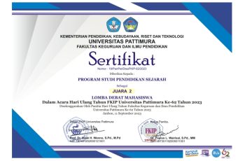 Juara 2 lomba debat , dalam acara Dies Natalis  ke- 62 FKIP Universitas Pattimura