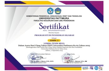 Juara 2 Lomba Tenis Meja, dalam acara Dies Natalis  ke-62 FKIP Universitas Pattimura
